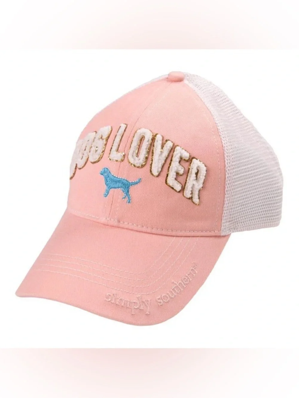 NEW Simply Southern Coral and White 'Dog Lover' Trucker Hat